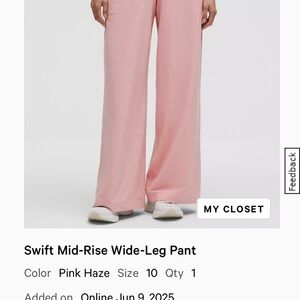 Lululemon Athletica Pink Haze Wide-Leg Pants
